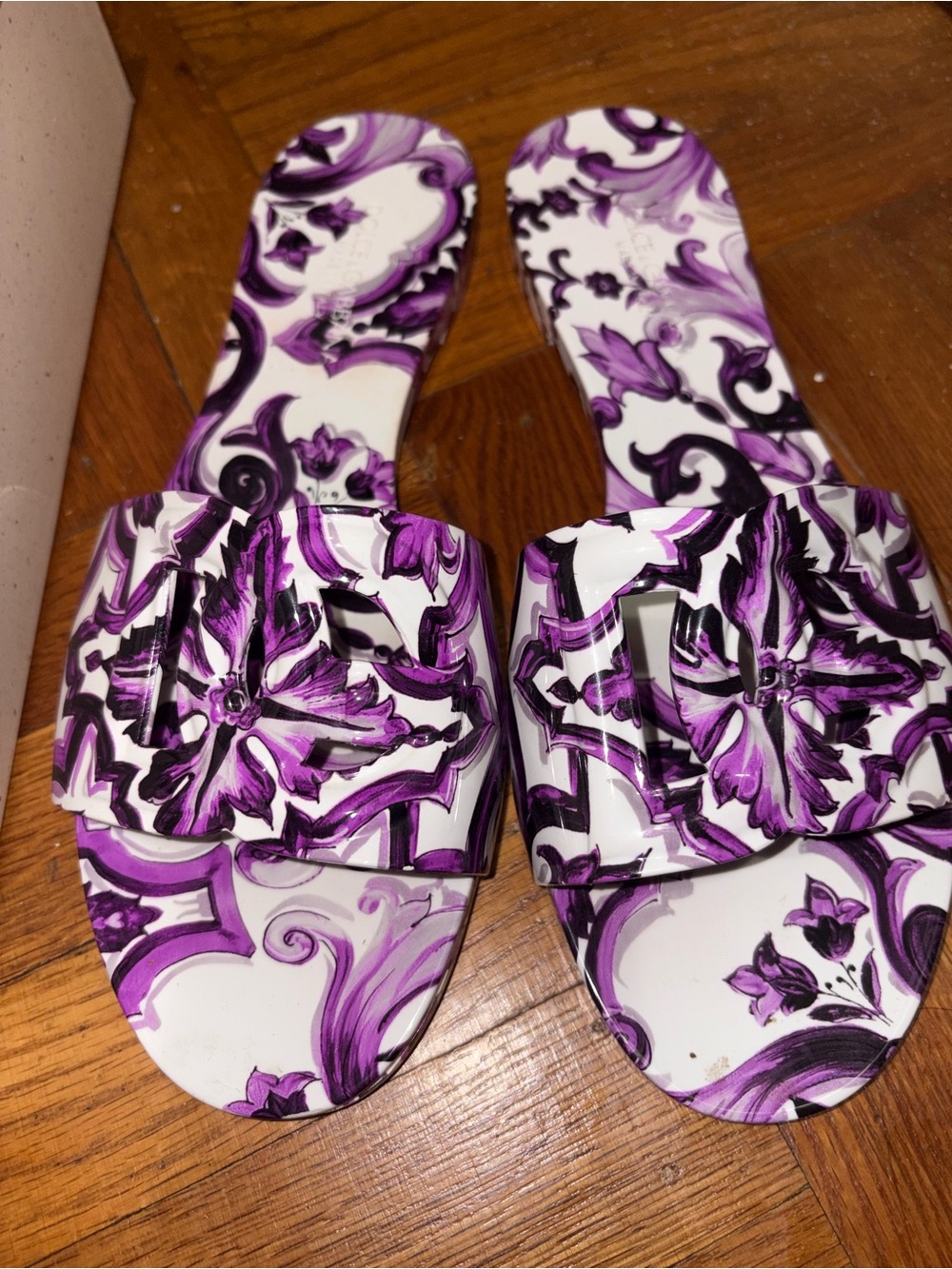 Dolce & Gabbana Purple and White Floral Slide Sandals